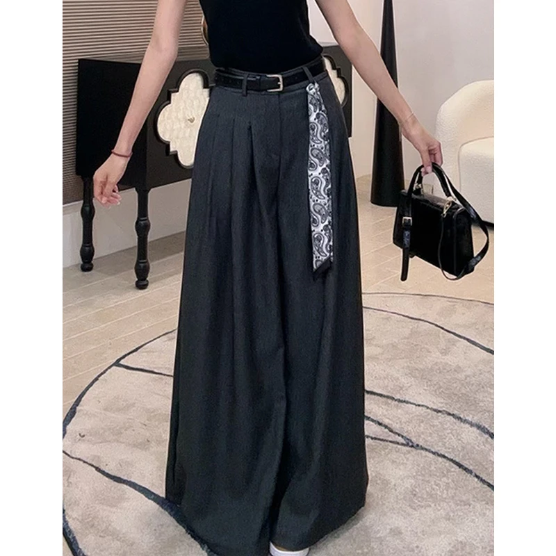 垂坠感西装阔腿裤女设计感配丝巾秋季高腰显瘦百搭拖地裤116
