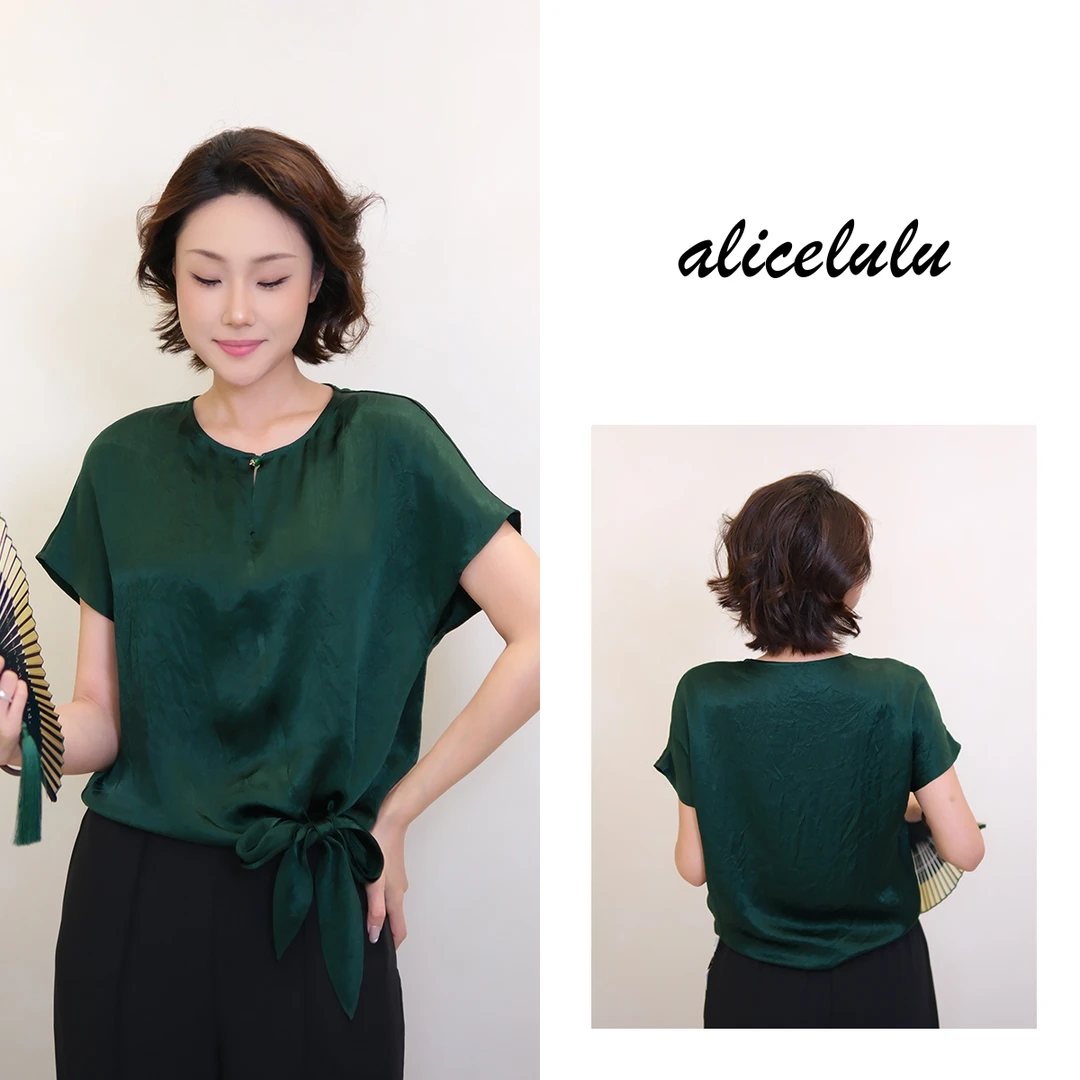 [alicelulu]气质不规则百搭优雅褶皱上衣圆领衬衫S2143171L