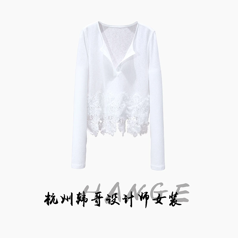 【韩哥女装】2025时装周秀场款象牙白拼接蕾丝下摆时尚爽肤衣8919