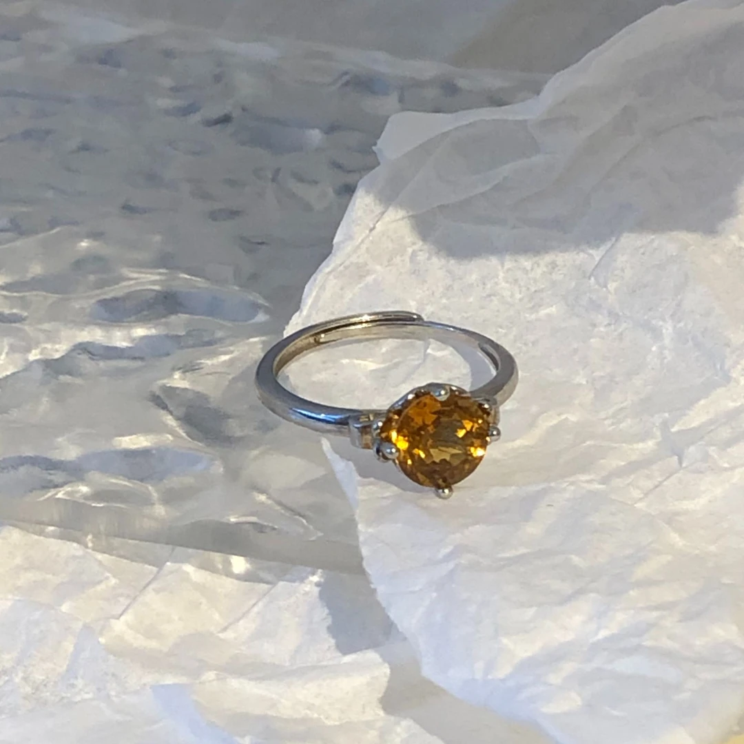 【诗斯12】经典黄水晶925银镶戒指