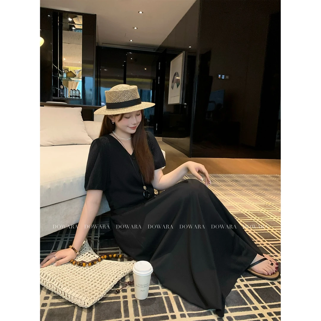 现货大婉酱微胖定制法式优雅收腰连衣裙女夏季气质高腰长裙 9412D