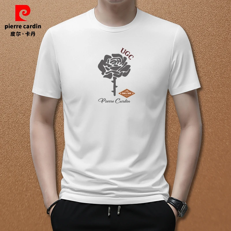 皮尔卡丹男士夏季休闲冰感凉爽半袖潮流圆领百搭提醒中青年大码男