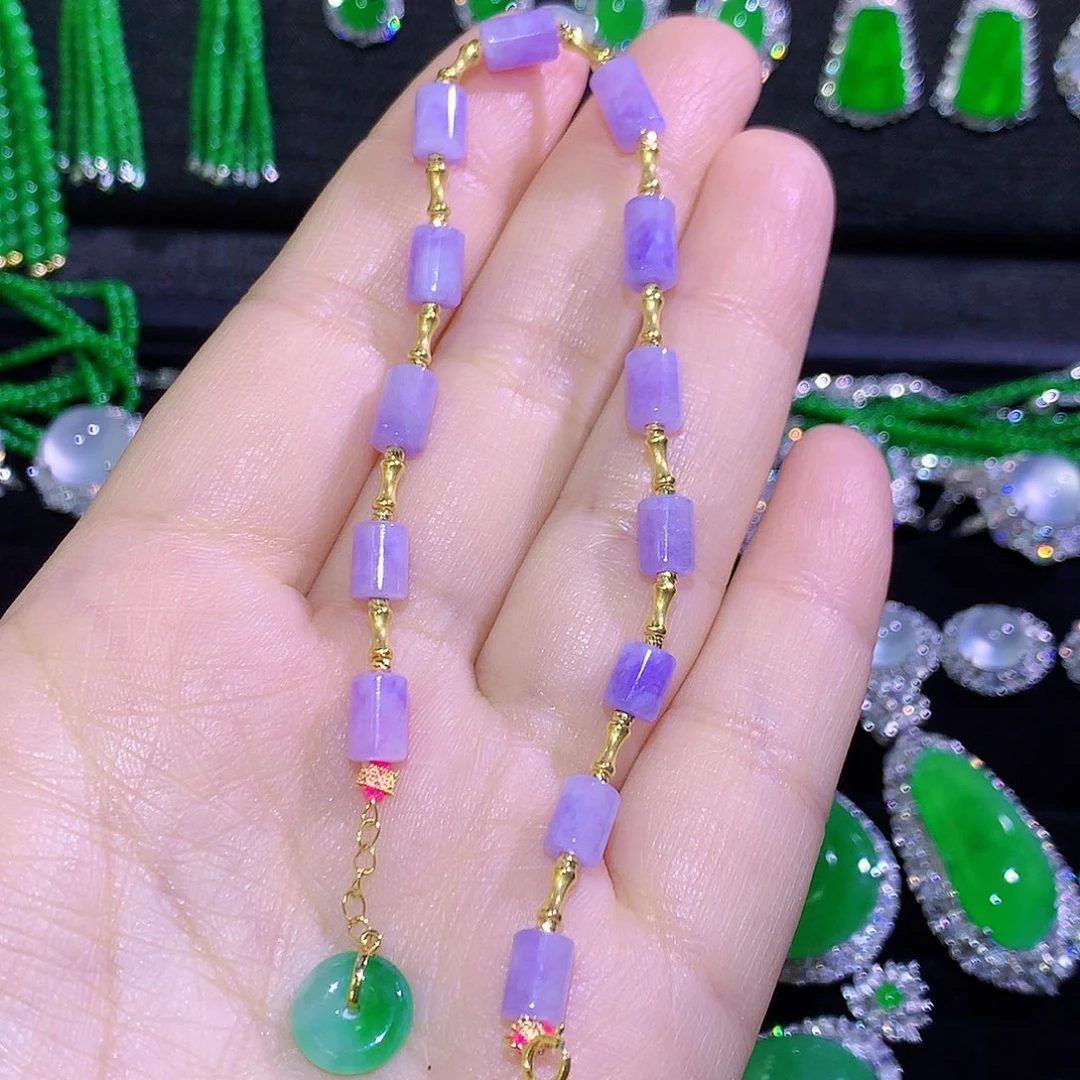 翡翠18K金镶嵌手链紫罗兰路路通