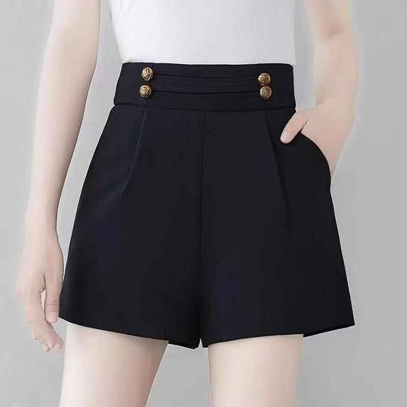 西装女夏季黑色松紧高腰时尚大码三分短裤胖mm大腿粗屁股大新款