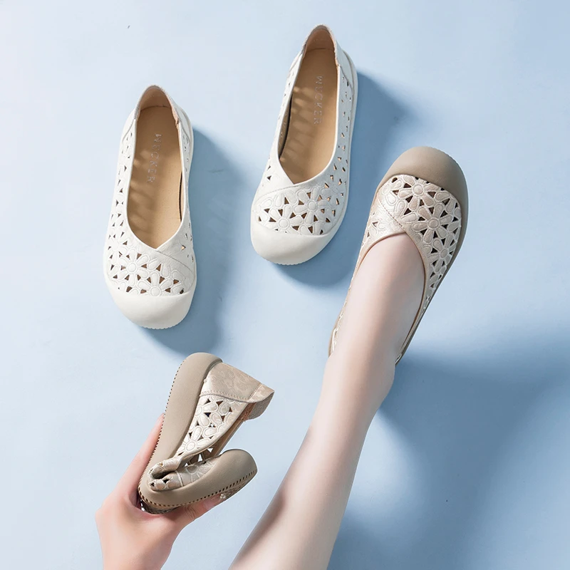 22511夏季国风洞洞鞋镂空舒适透气软底软面轻便防滑妈妈鞋中老年