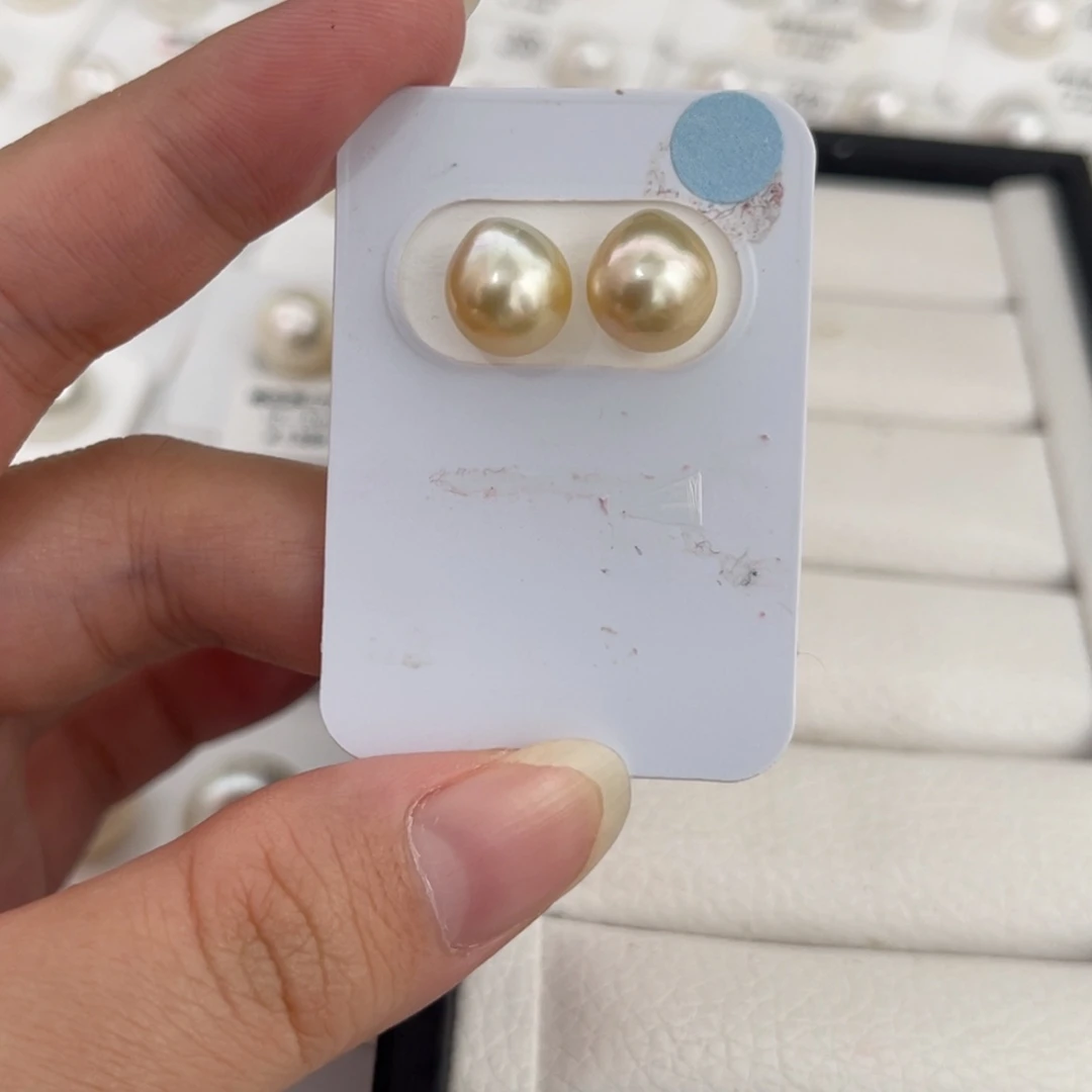 未镶嵌金珠水滴对珠9-10m m海水珍珠