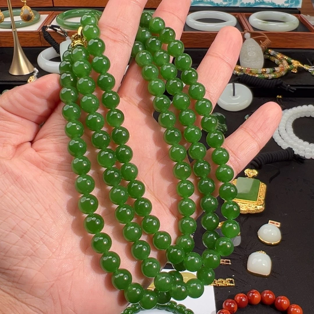 和田玉（碧玉）未镶嵌颈饰8mm108珠串