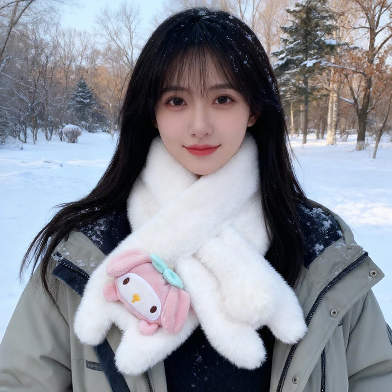 新款韩系冬季可爱毛绒保暖围巾围脖女百搭卡通帽子女秋冬骑车防风