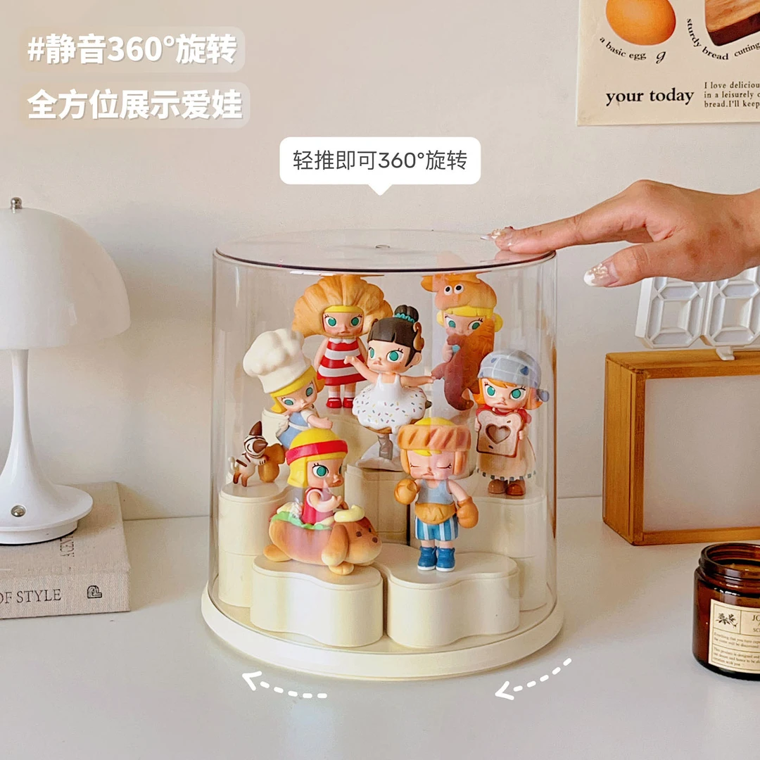 茉莉面包盲盒收纳展示架旋转透明手办摆件适用于泡泡玛特展示盒子