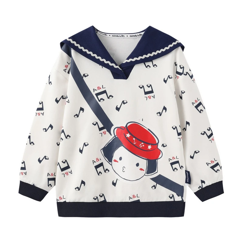 阿路和如女童卫衣春秋款新款儿童印花上衣T恤早秋洋气外套棉