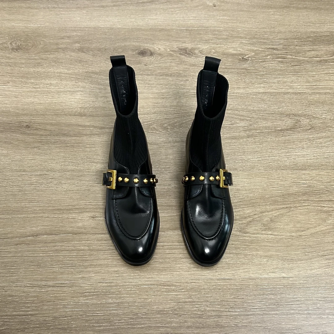 Dannyfrey瘦瘦靴子新款时尚简约真皮加绒厚地短靴百搭弹力靴1.5CM