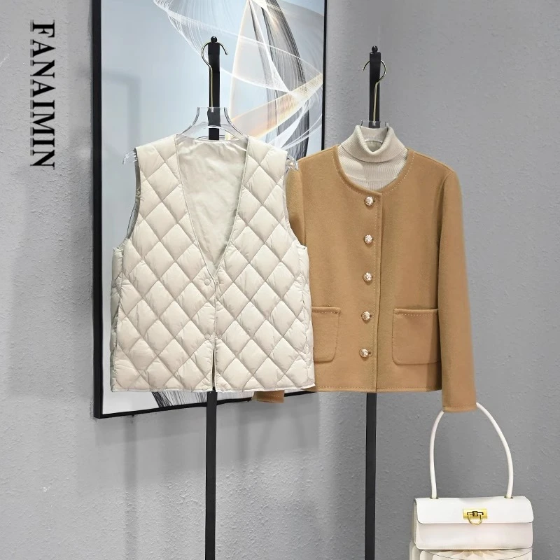 冬季保暖内搭棉马甲内胆女早秋轻便深V领菱格马夹夹棉外套薄棉衣