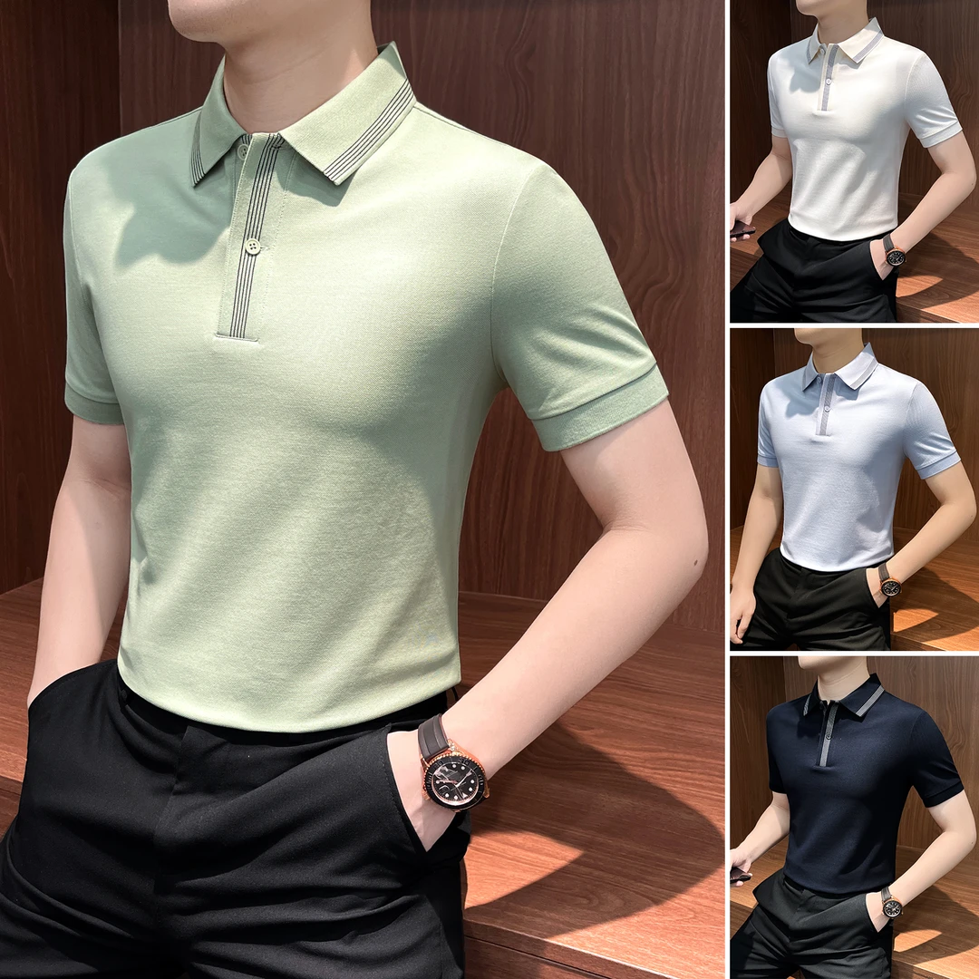 条纹polo衫男款夏季薄款男30-45岁上档次痞帅商务休闲男士t恤短袖