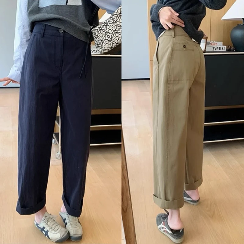 日系九分休闲裤春季新款理想身材高腰显瘦宽松阔腿奶奶裤裤子