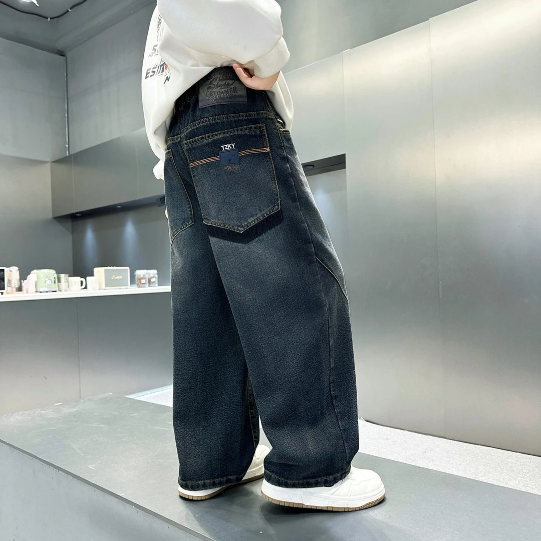 男童裤子春秋款2025新款洋气儿童秋季牛仔裤中大童休闲直筒长裤潮