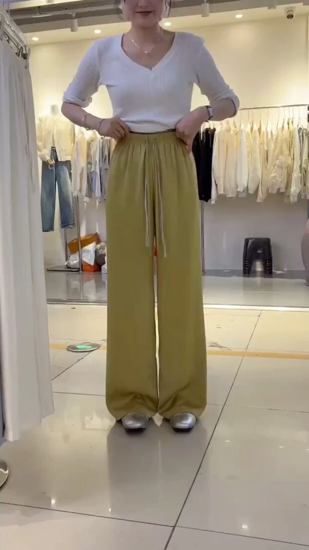 5001意凡阔腿裤透气极简风长裤高腰休闲裤拖地韩版