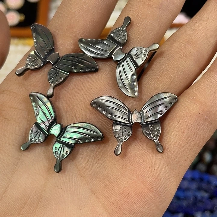玛瑙/玉髓合金珠宝半成品2个大号黑蝶贝蝴蝶20x30