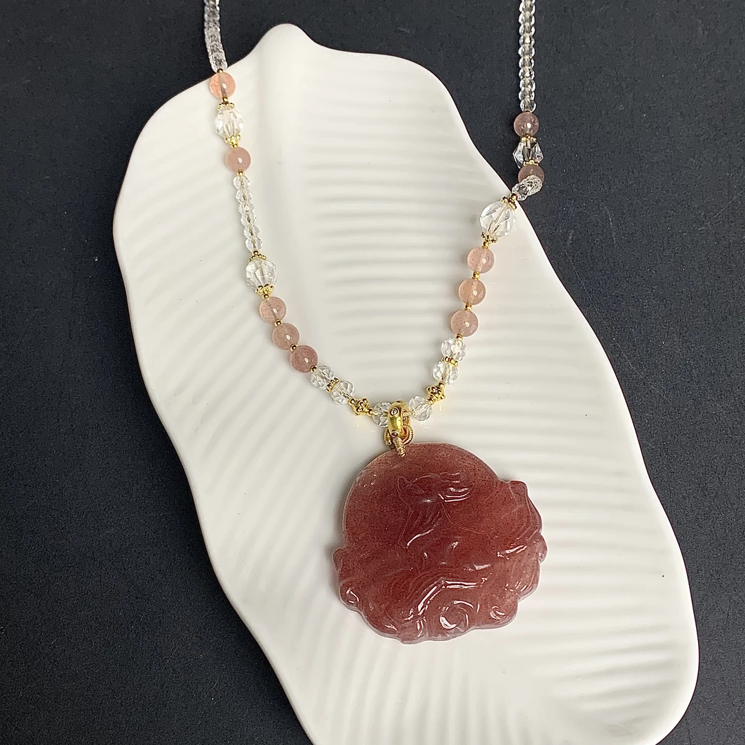 草莓晶九尾狐毛衣链S880多样性发其一饰品