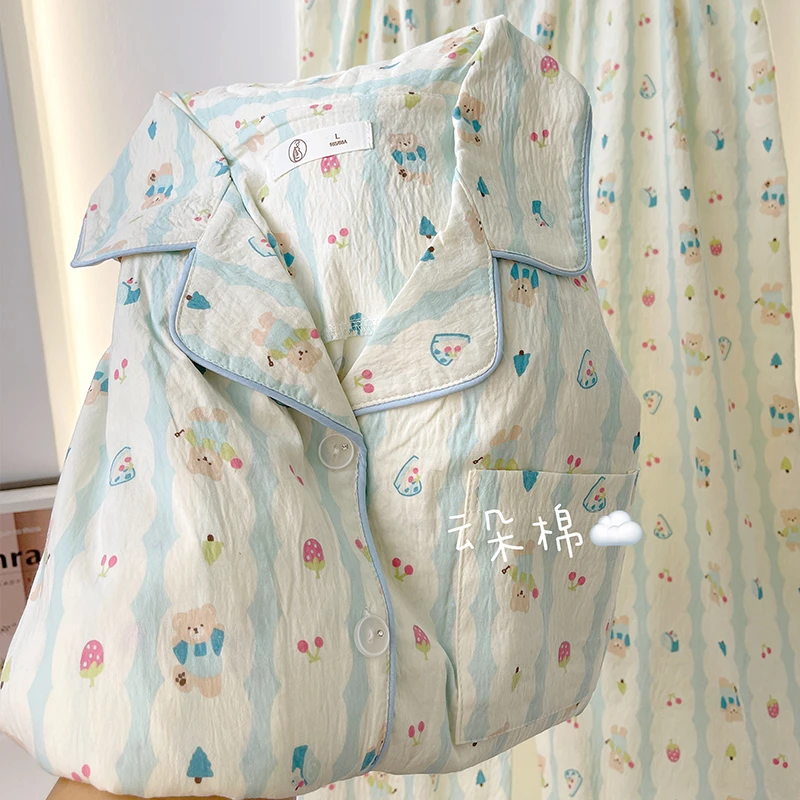 月子服夏季薄款棉纱带胸垫孕妇哺乳睡衣产后吸汗透气家居服套装