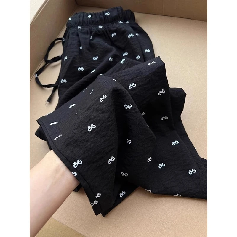 CHAO级推荐！超喜欢巨显瘦~黑色蝴蝶结印花裤子女夏季裤子女款夏季