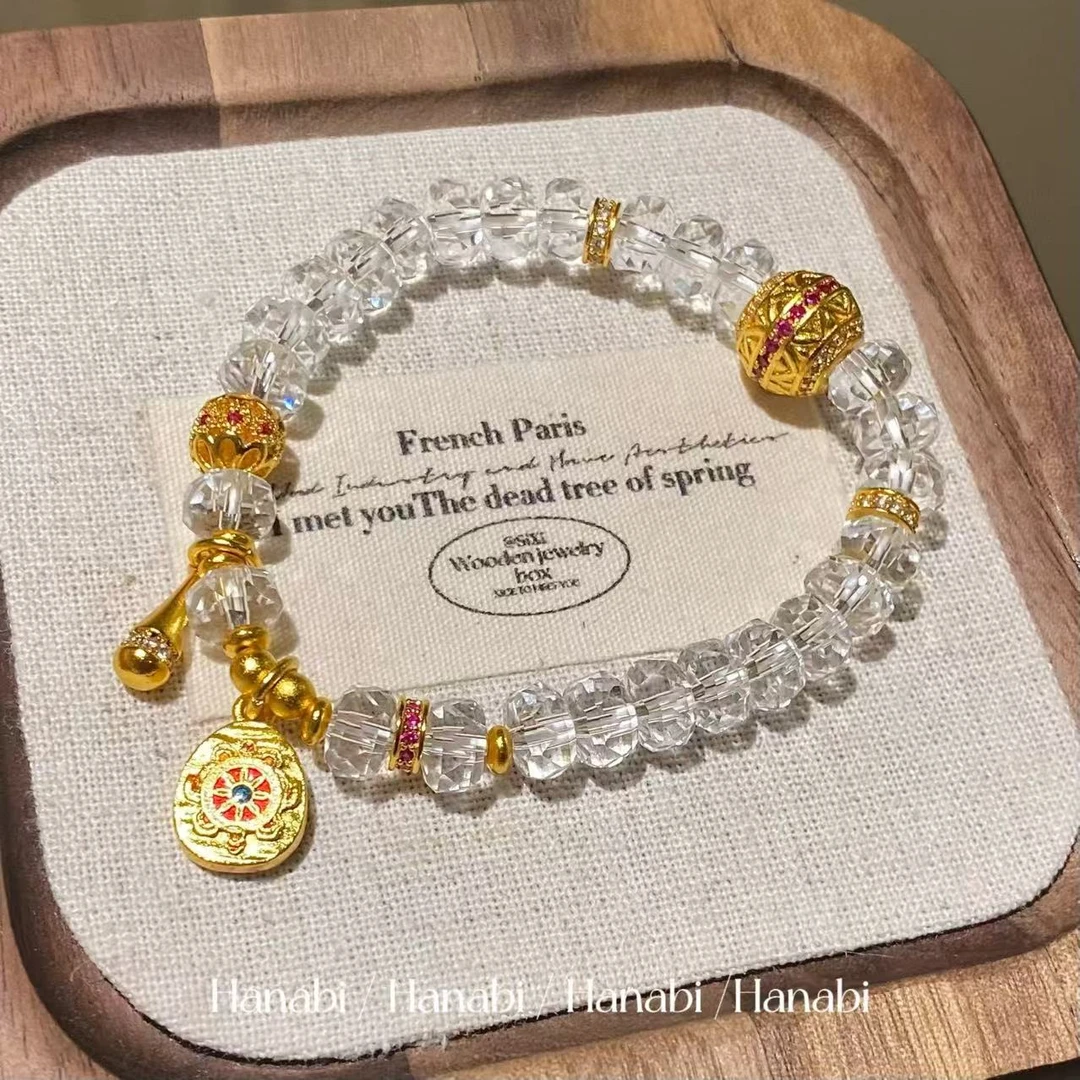 铜合金手链 ＜花火商店＞纯欲风多面切割镀真金吊坠手串