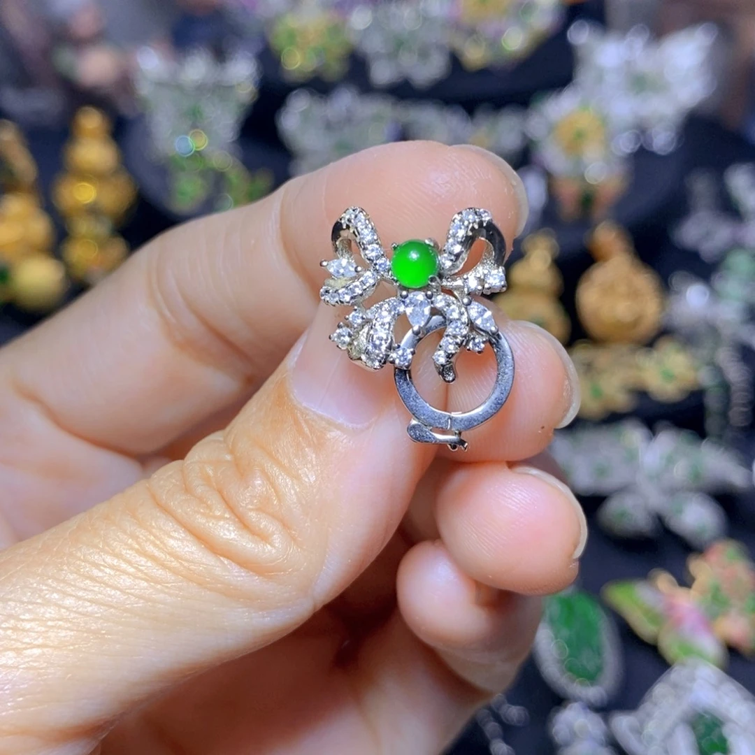 翡翠银S925镶嵌套链天然翡翠