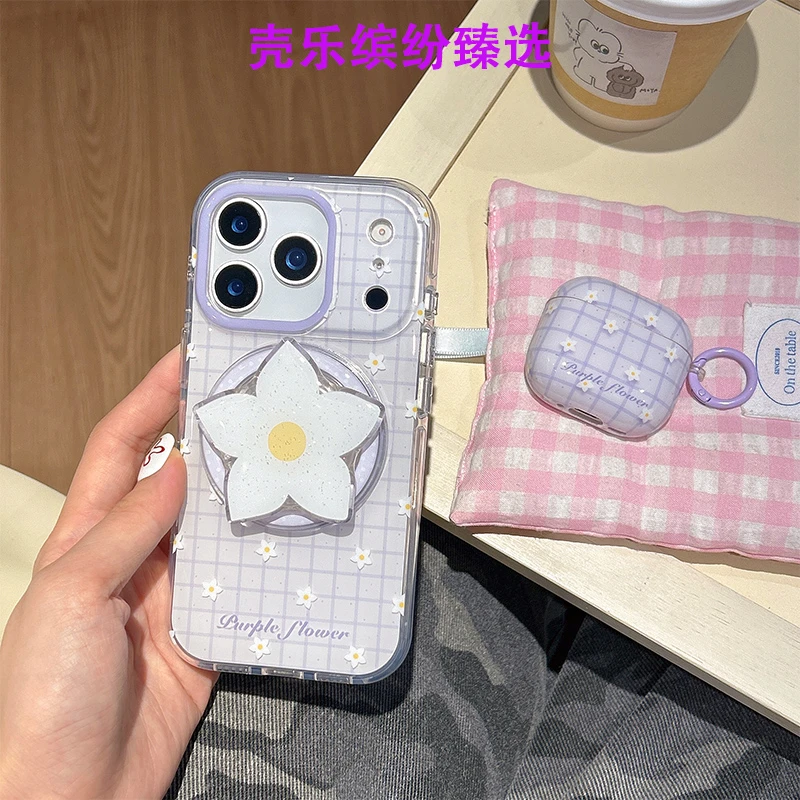 韩系紫色花朵磁吸适用苹果16promax手机壳iPhone17/15/14保护套13