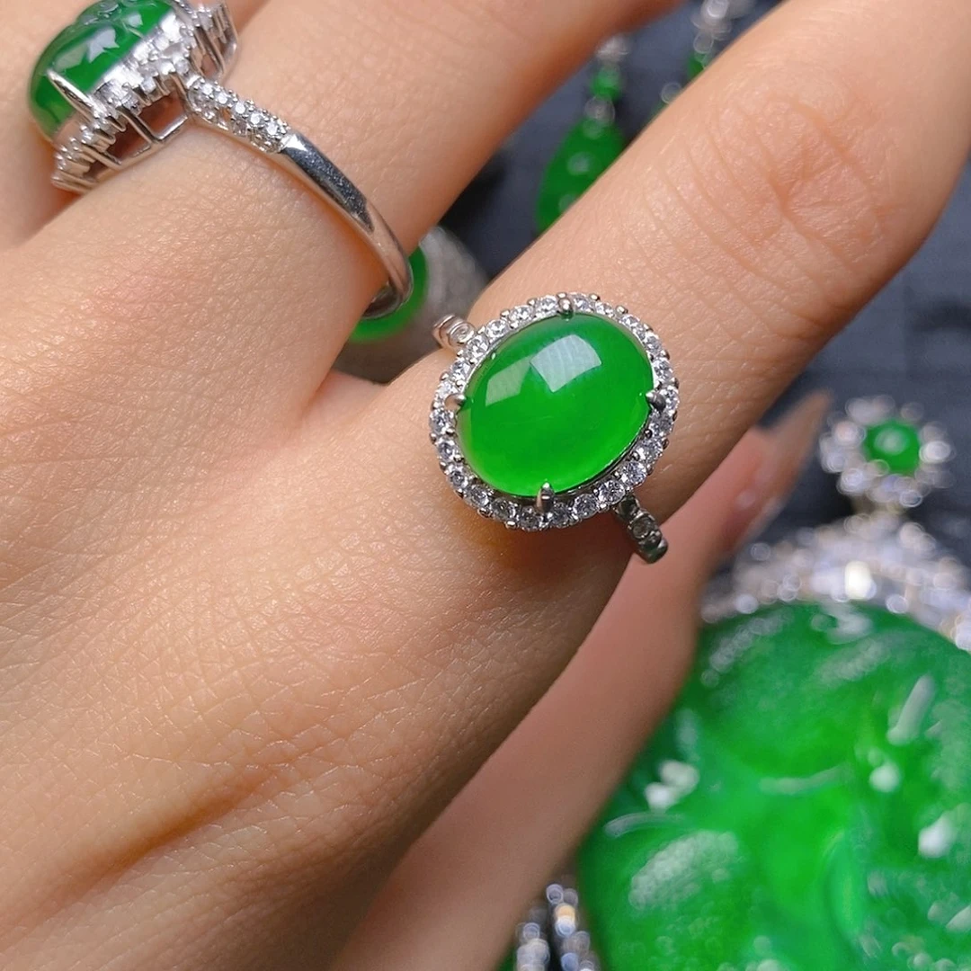 翡翠戒指银S925镶嵌戒指