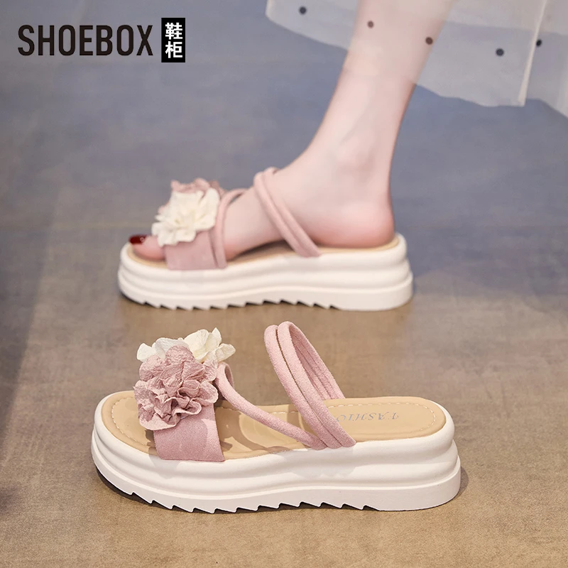 达芙妮旗下花朵厚底凉鞋女2025新款夏外穿绝美沙滩两穿凉拖34码