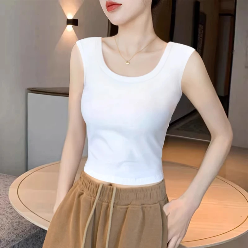 白色带胸垫背心女外穿U型美背内衣吊带文胸一体内搭打底短款上衣