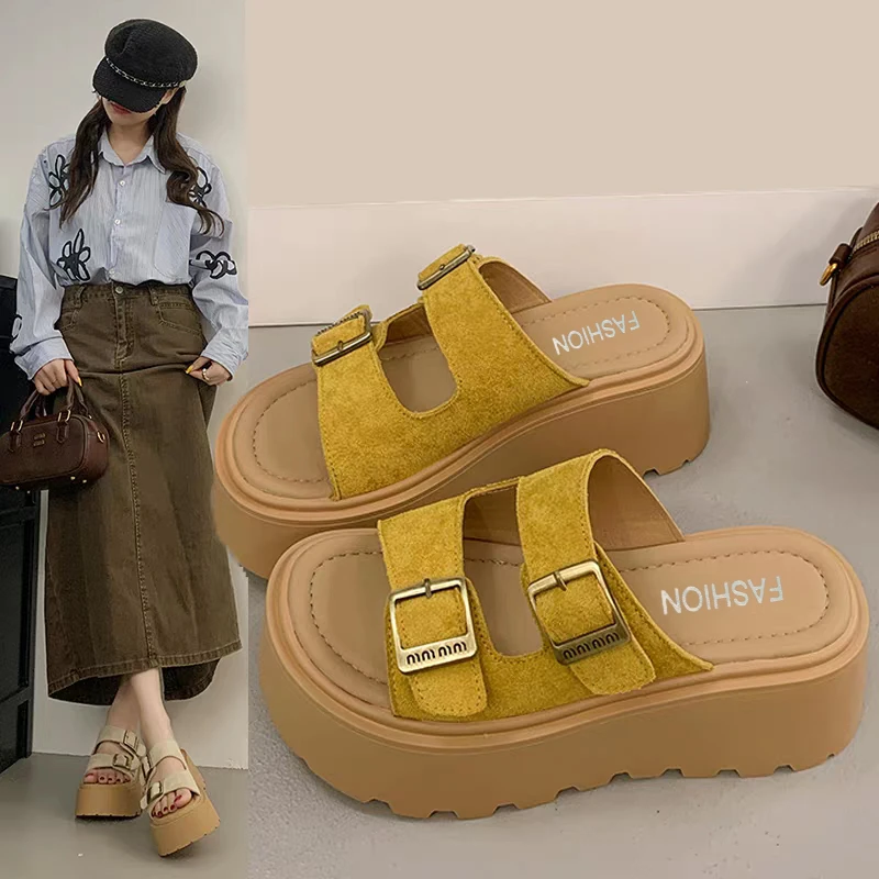 夏季小个子勃肯拖鞋女外穿2025新厚底凉鞋 增高5厘米一字博肯凉拖