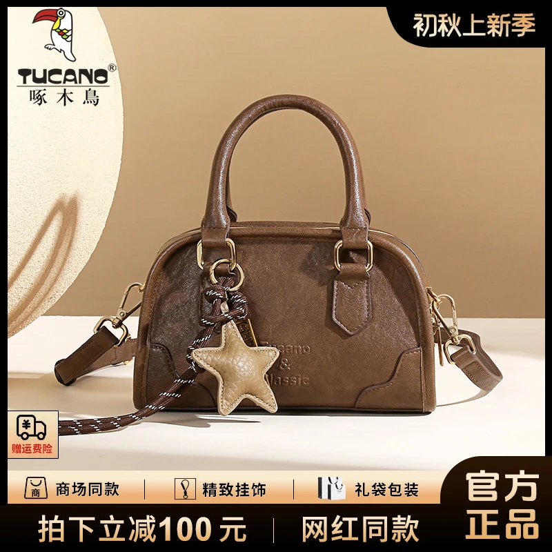 啄木鸟秋冬时尚牛皮手提包女轻奢女士包包新款2025百搭气质斜挎包