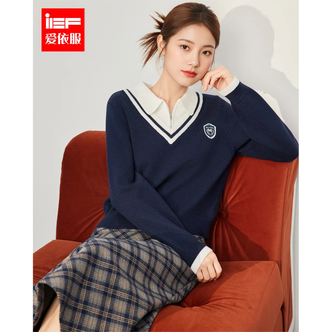 IEF/爱依服2025秋冬新款美式时尚学院风设计感通勤百搭毛织上衣