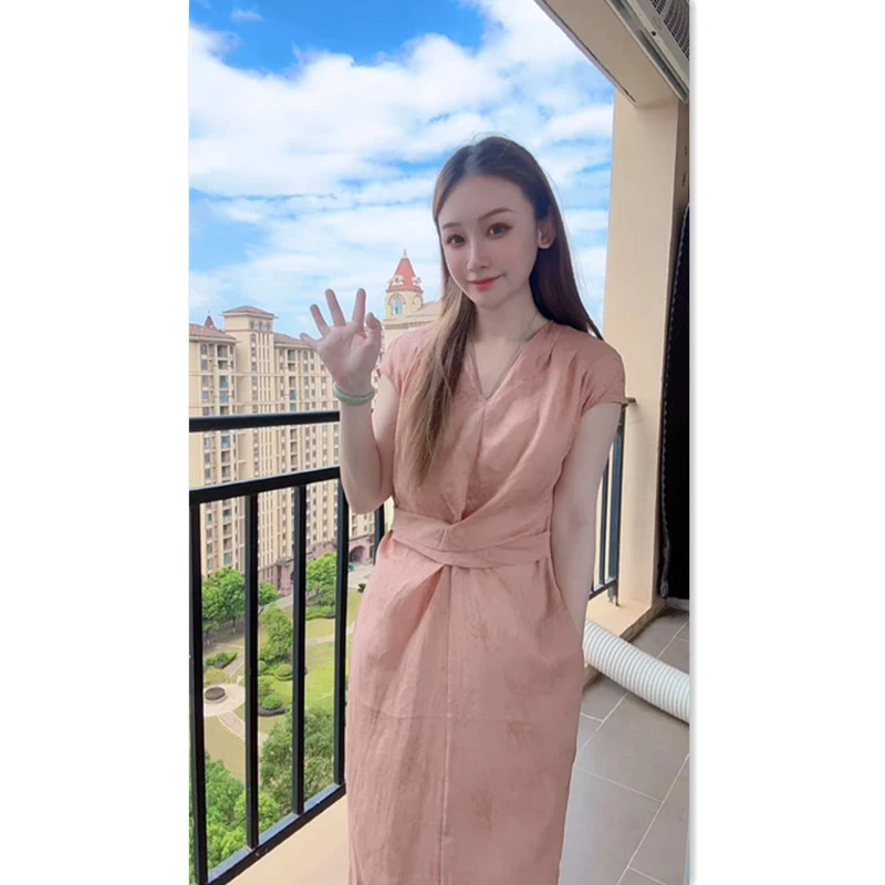 Z9986新中式显瘦气质复古优雅中长款裙子