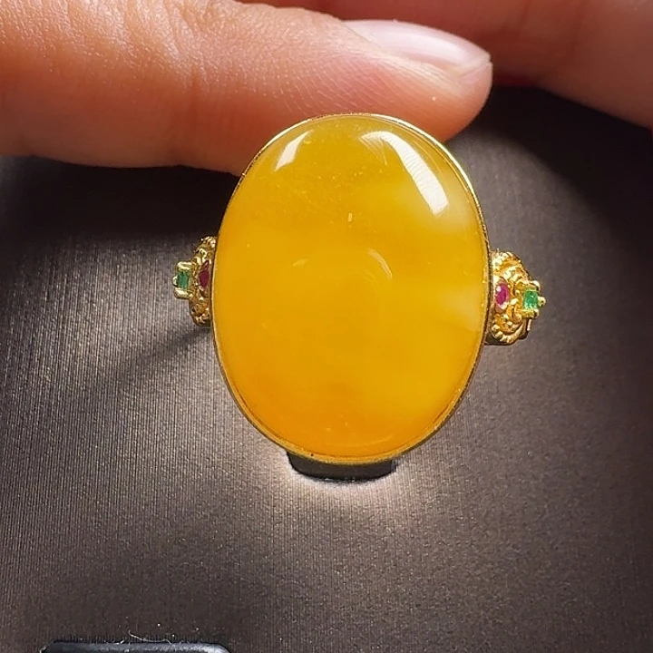 蜜蜡银S925镶嵌戒指戒指