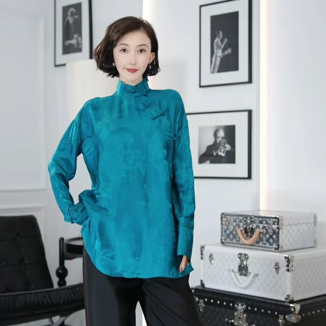 Betty Bairn【蓝田生玉】高端系列桑蚕丝提花立领上衣24B-BW7357