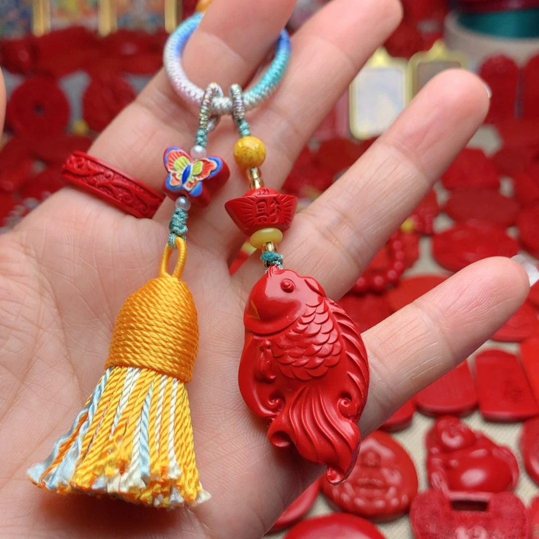 天然辰砂工艺品朱砂钥匙扣包包挂