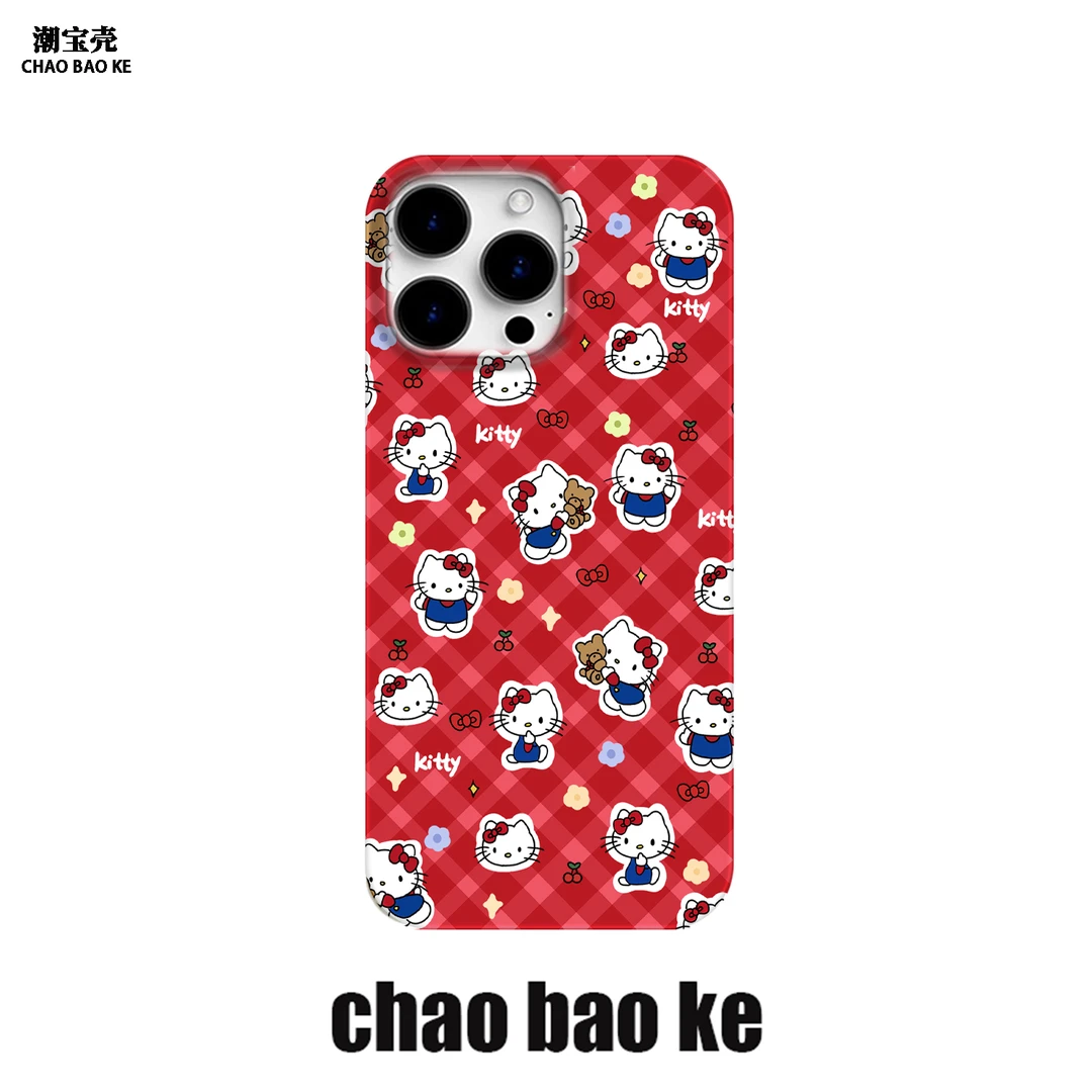 斜格纹kt猫适用于苹果16promax手机壳iphone15pro小众14/13趣味12