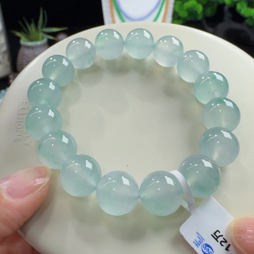 翡翠未镶嵌手链高冰果冻芙蓉种飘绿花单圈12.5mm