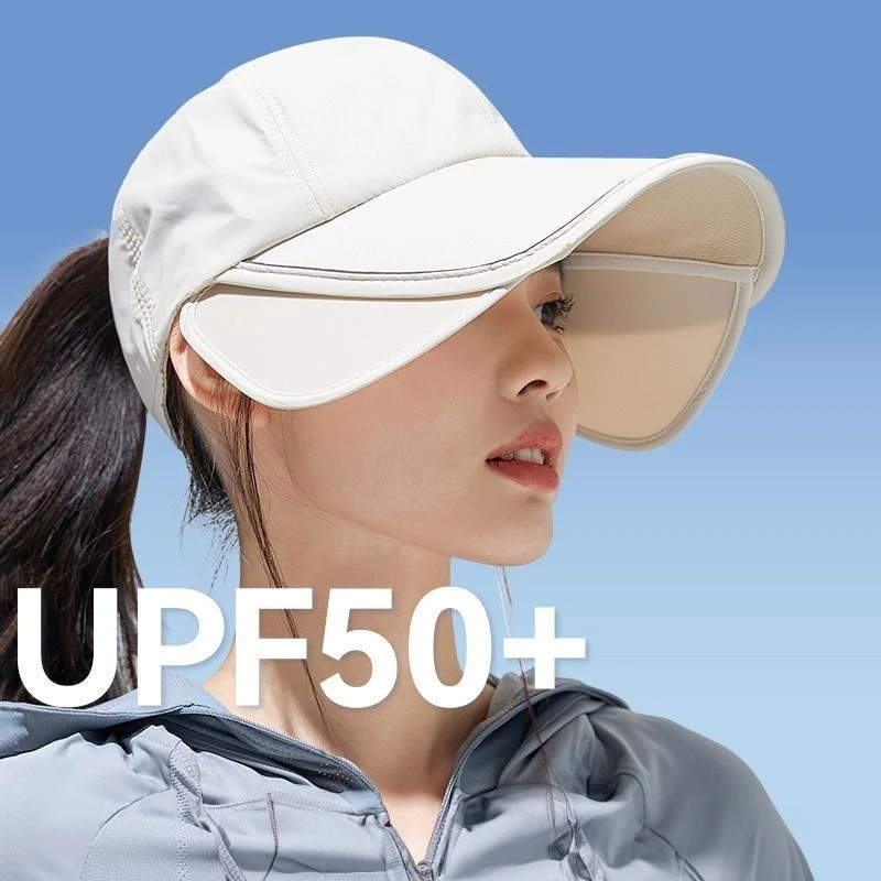 夏季防晒帽女加大加宽帽檐户外运动遮空顶鸭舌帽扎马尾太阳帽子女