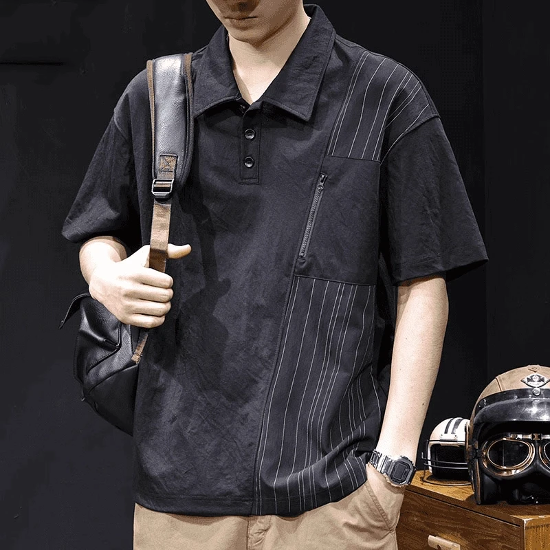 亚麻弹力Polo衫男士短袖t恤潮牌大码款夏季2025新款高端拼色恤薄T