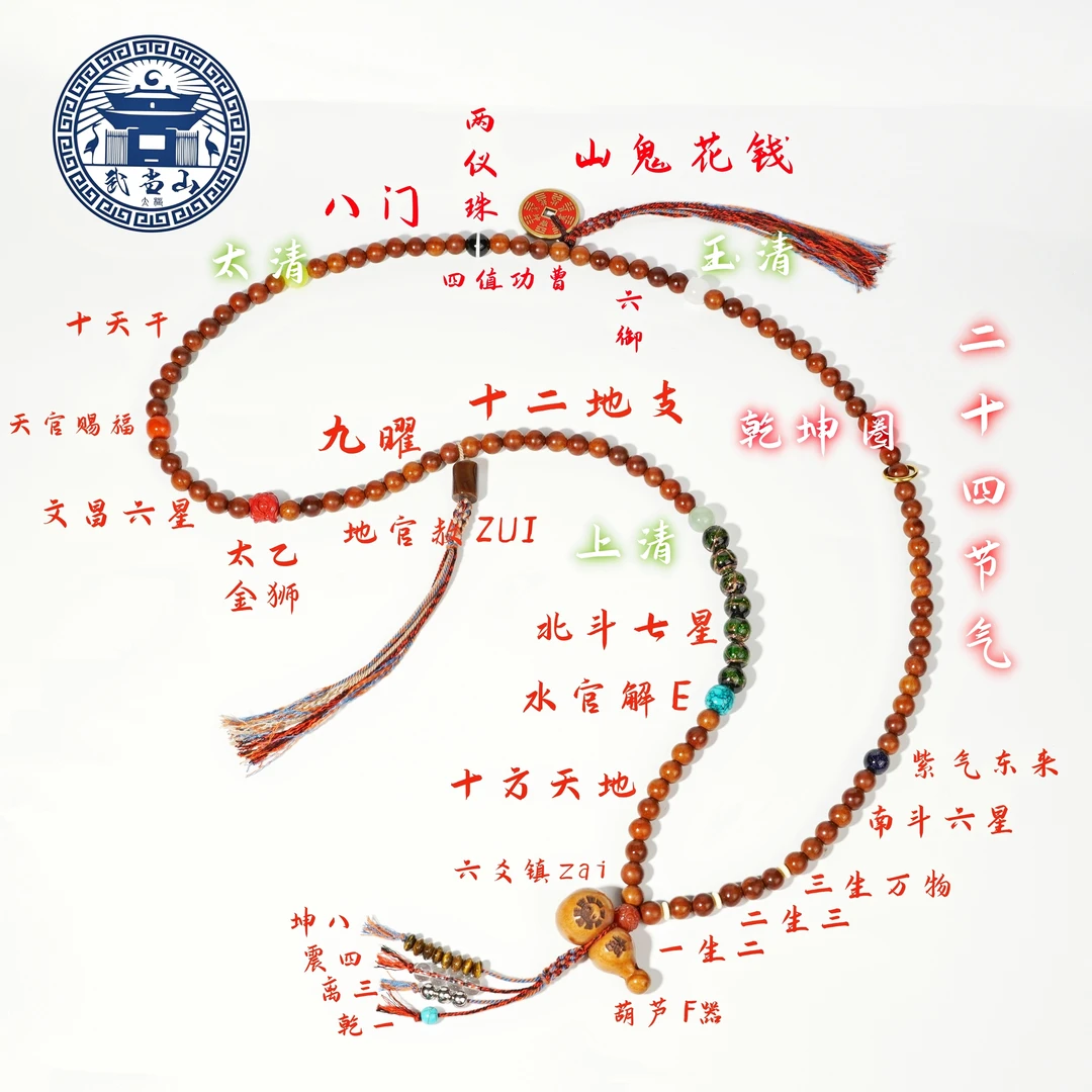 【武当山】*雷击枣木流珠108颗「三清」道家手串文玩