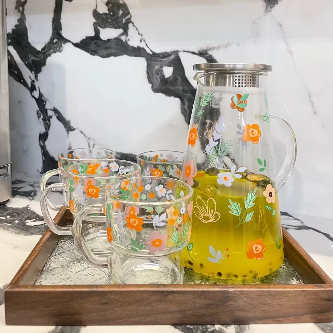 小碎花高硼冷水壶耐高温大容量水具套装