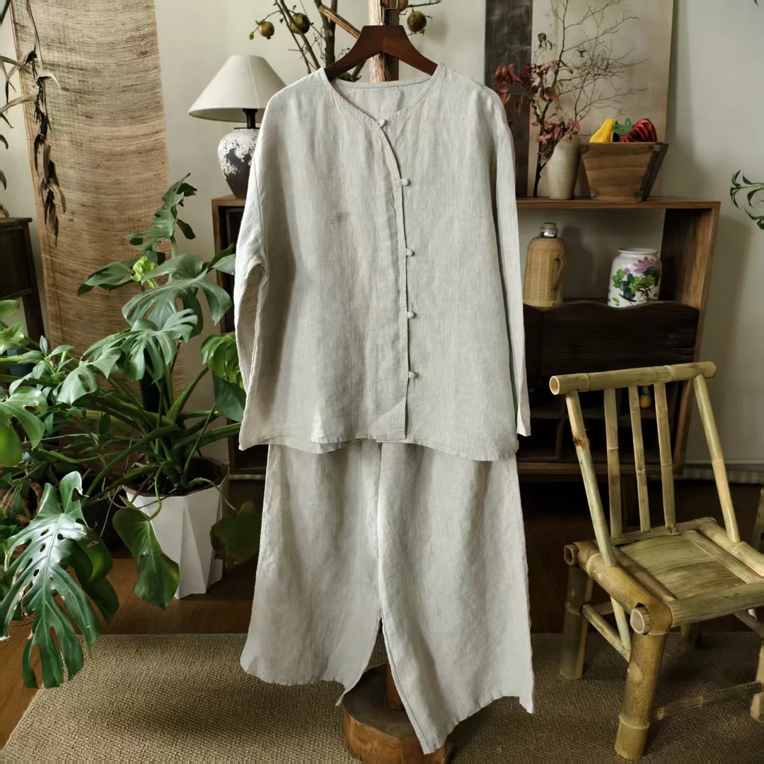 【大梅子推荐】设计款亚麻蘑菇扣套装X5800