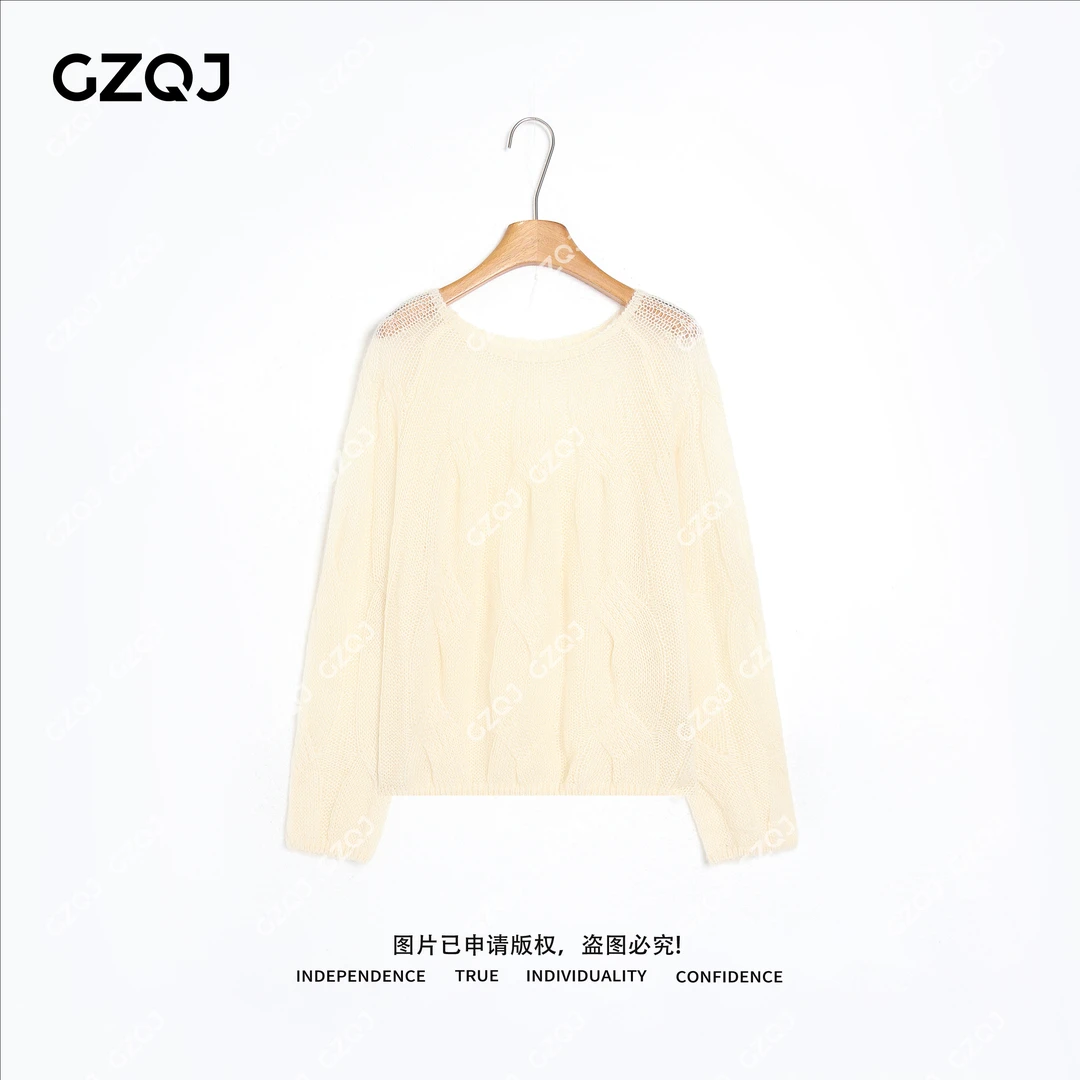 广州琴姐【绞月】琥珀流光风马海毛绞花毛衣圆领针织衫女秋冬款7731