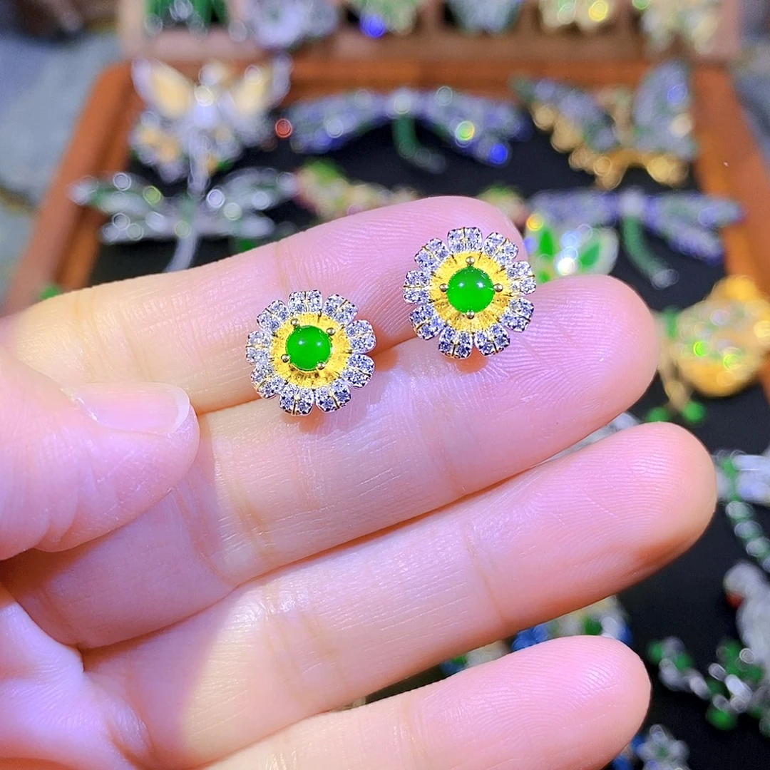 吊坠(不含链)银S925镀金镶嵌翡翠