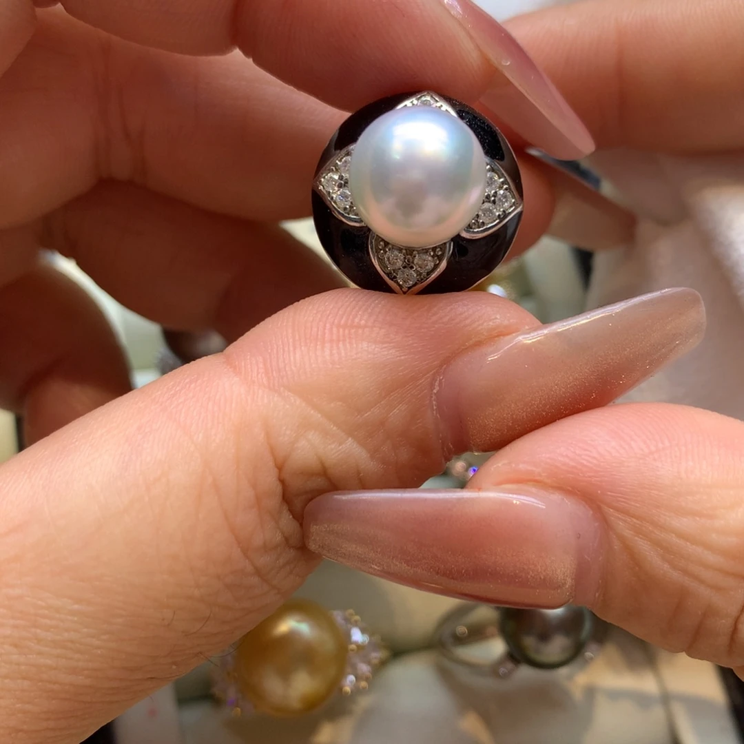 银S925镶嵌戒指海水珍珠