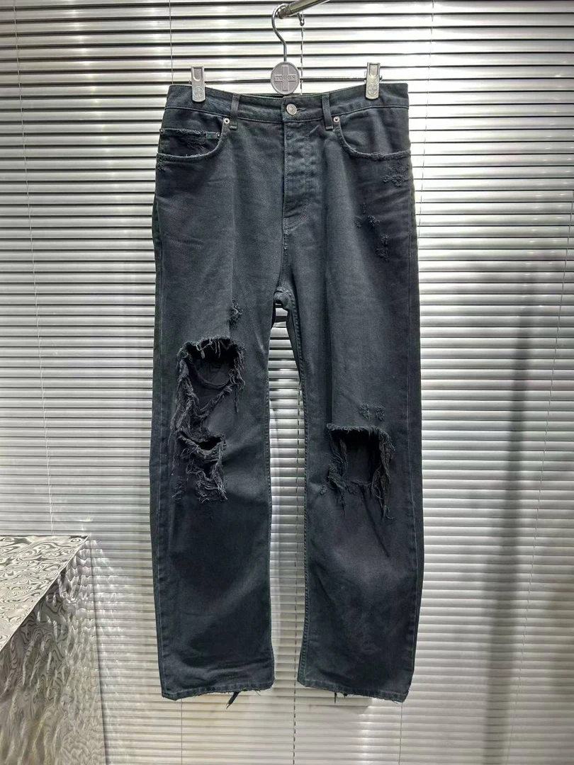 未使用 Balenciaga/巴黎世家 25ss 渲染黑色大破坏黑色牛仔裤 s码