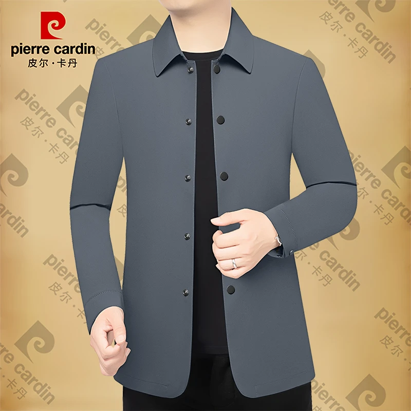 皮尔卡丹春秋男士新款高档翻领夹克男装薄款茄克男装外套时尚弹力
