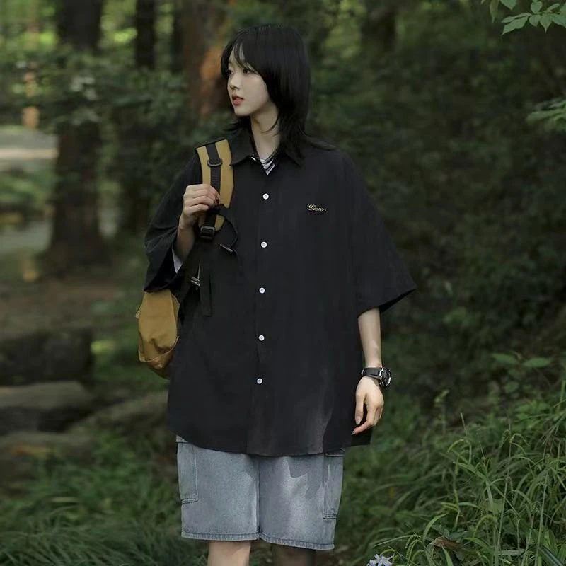 痞帅衬衫短袖男夏季日系穿搭痞帅休闲半袖衬衣外套夏装上衣潮-815